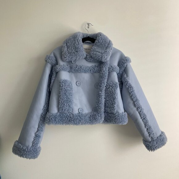Stand Studio Kristy Jacket Blue Faux Fur Coat – Size 32/US 2 - Picture 4 of 8